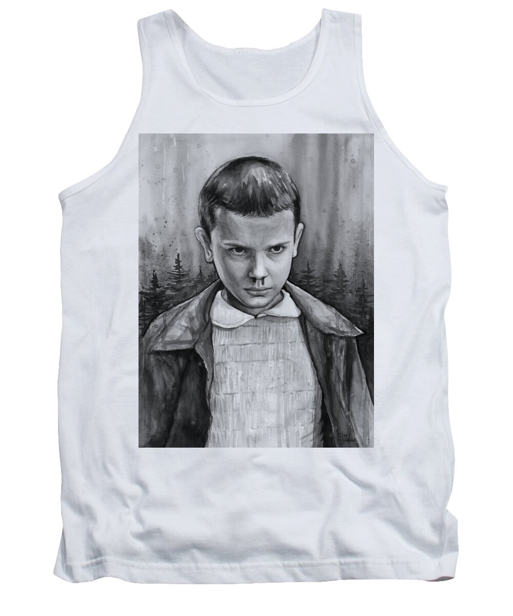 Stranger Things Tank Top featuring the painting Stranger Things Fan Art Eleven by Olga Shvartsur