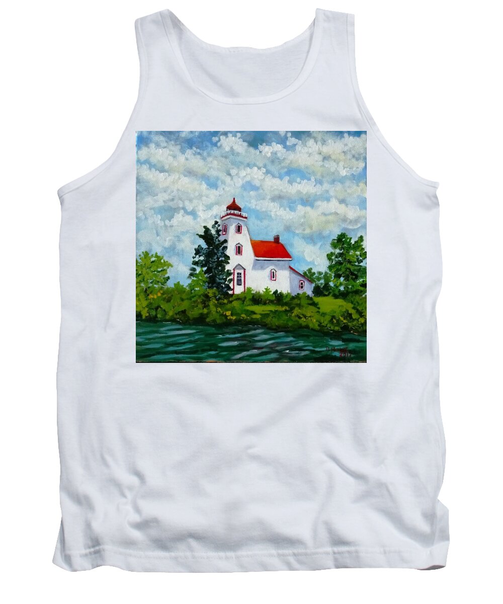 Acrylic Painting Tank Top featuring the painting Strawberry Island Lighthouse, Manitoulin Island by Diane Arlitt