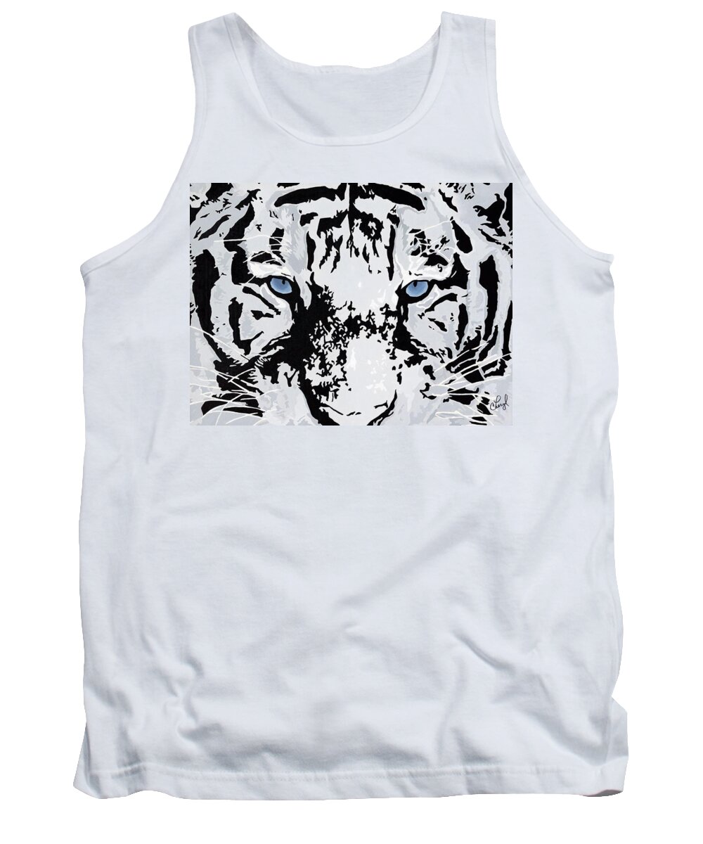 White Tiger Tank Top featuring the painting Strength And Beauty by Cheryl Bowman