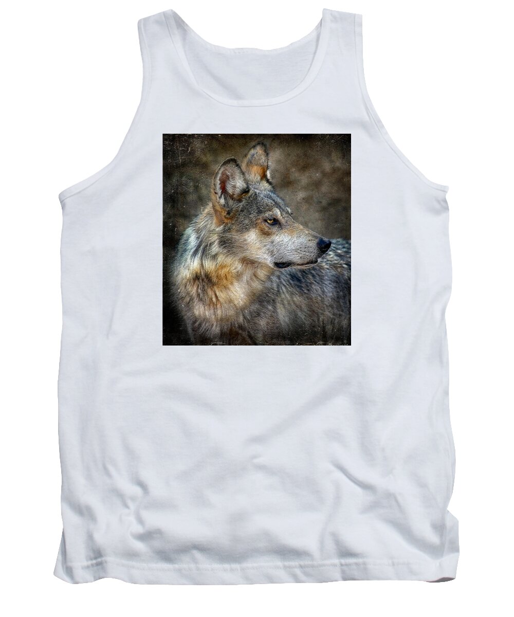 Wolf Tank Top featuring the mixed media Summertime Coated Wolf by Elaine Malott