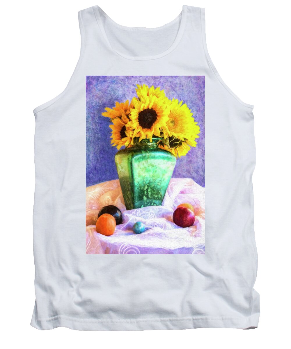 Draped Fabric Tank Top featuring the digital art Sun Flowers In A Vase by Sandra Selle Rodriguez