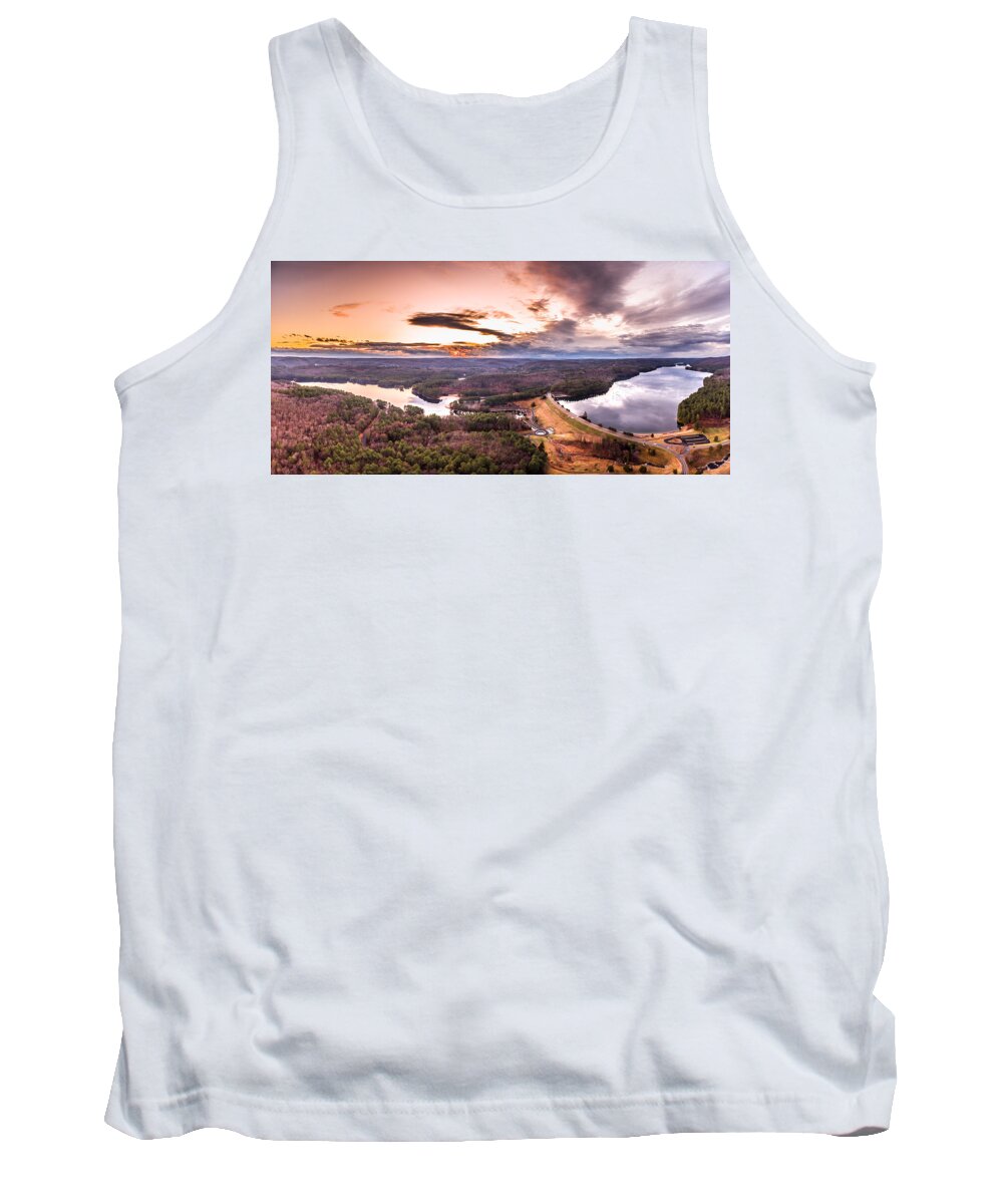 Saville Dam Tank Top featuring the photograph Sunset at Saville Dam - Barkhamsted Reservoir Connecticut by Mike Gearin