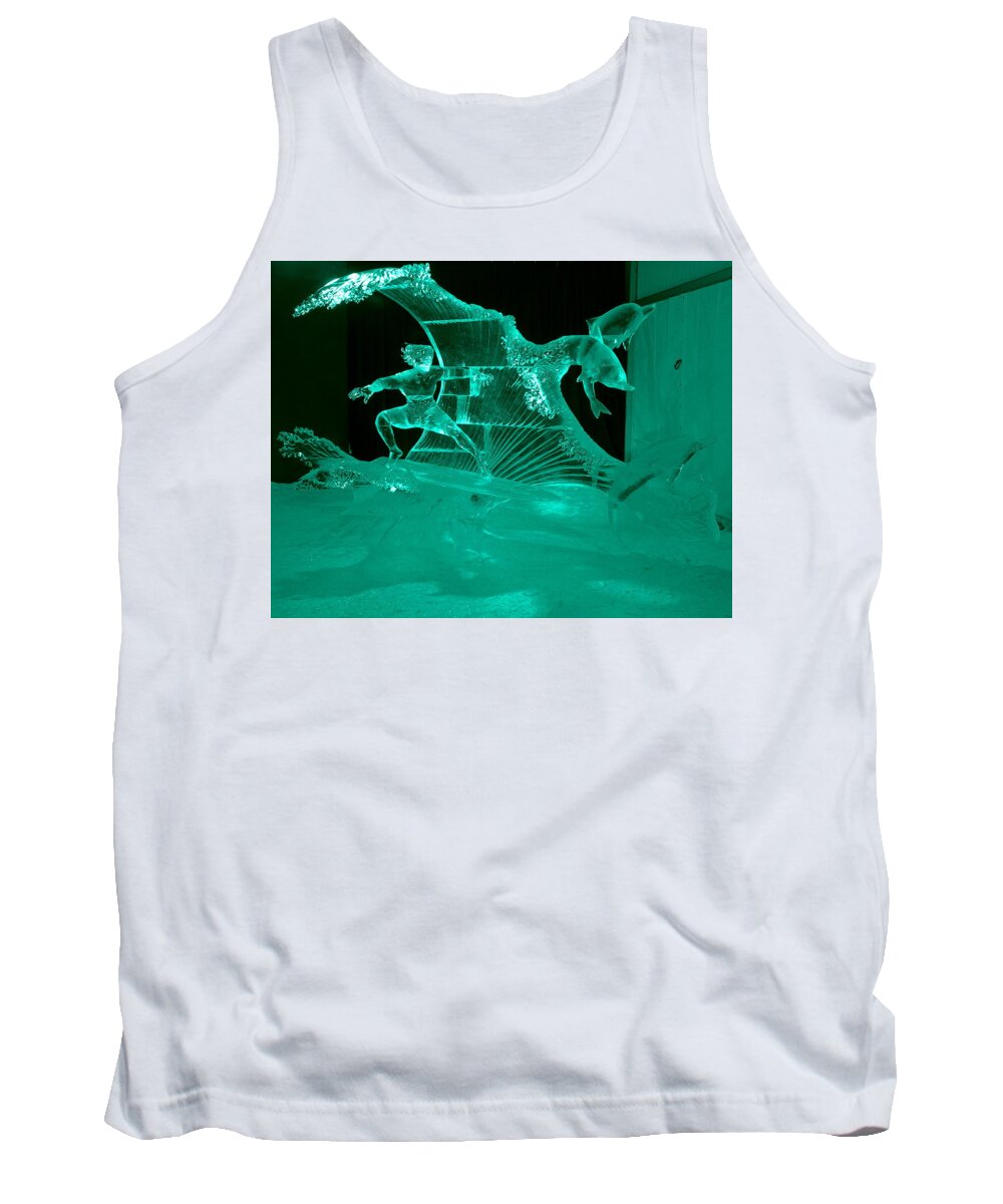 Sculpture Tank Top featuring the photograph Surfing with Dolphins by Betty-Anne McDonald