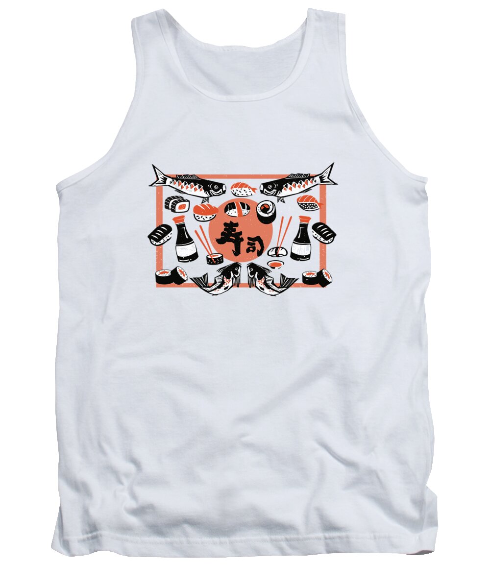 Painting Tank Top featuring the painting Sushi And Soy Sauce by Little Bunny Sunshine