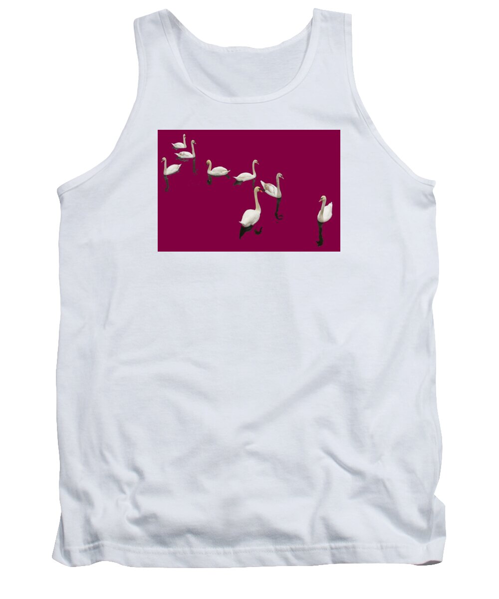 Background Burgandy Tank Top featuring the photograph Swan Family On Burgandy by Constantine Gregory