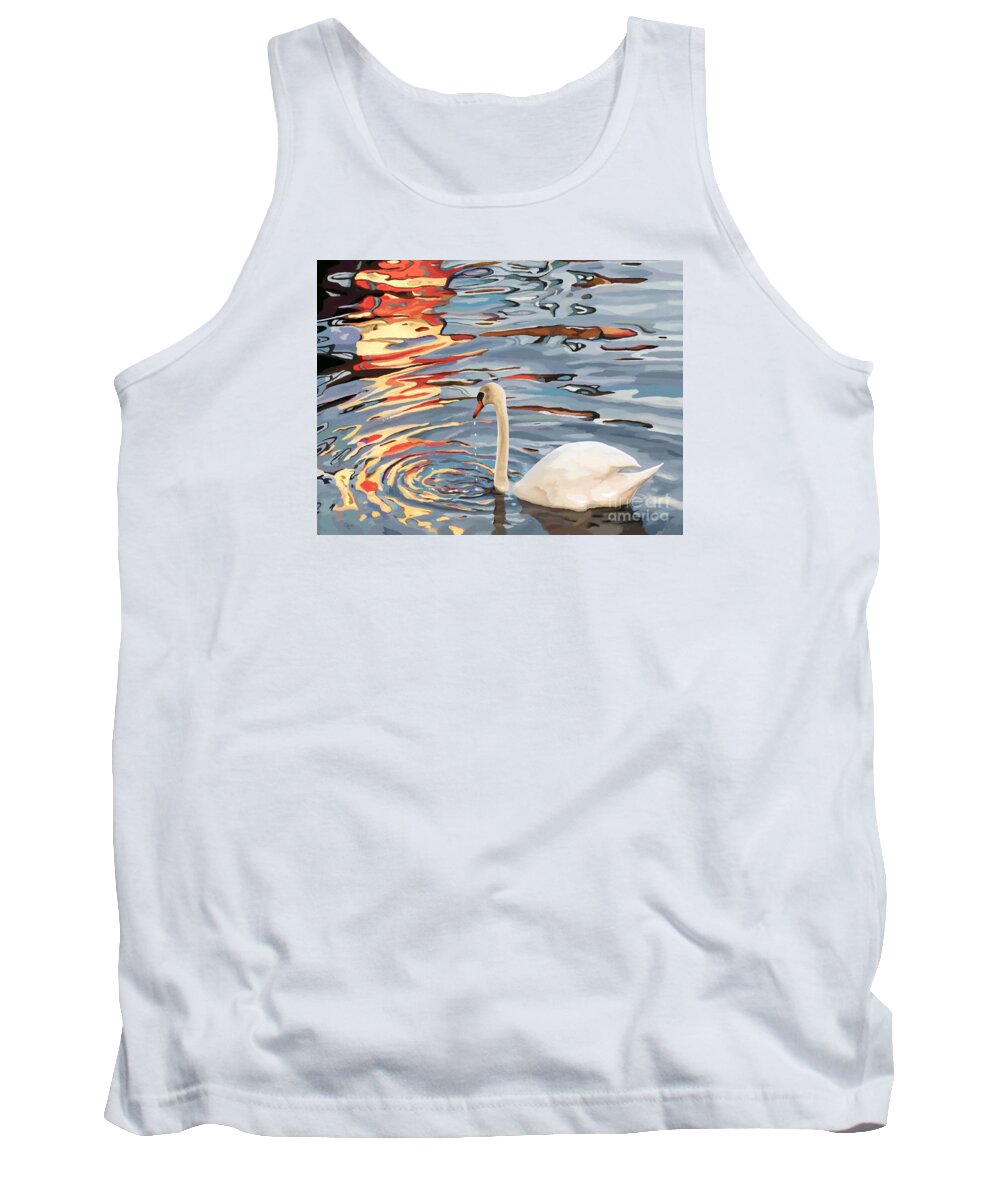 Swan Tank Top featuring the painting Swan Lake Swirl by Jackie Case