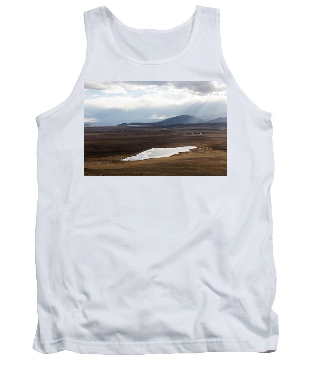 Carol M. Highsmith Tank Top featuring the photograph Sweeping plain and a small lake between mountain foothills near Fairplay in Park County by Carol M Highsmith
