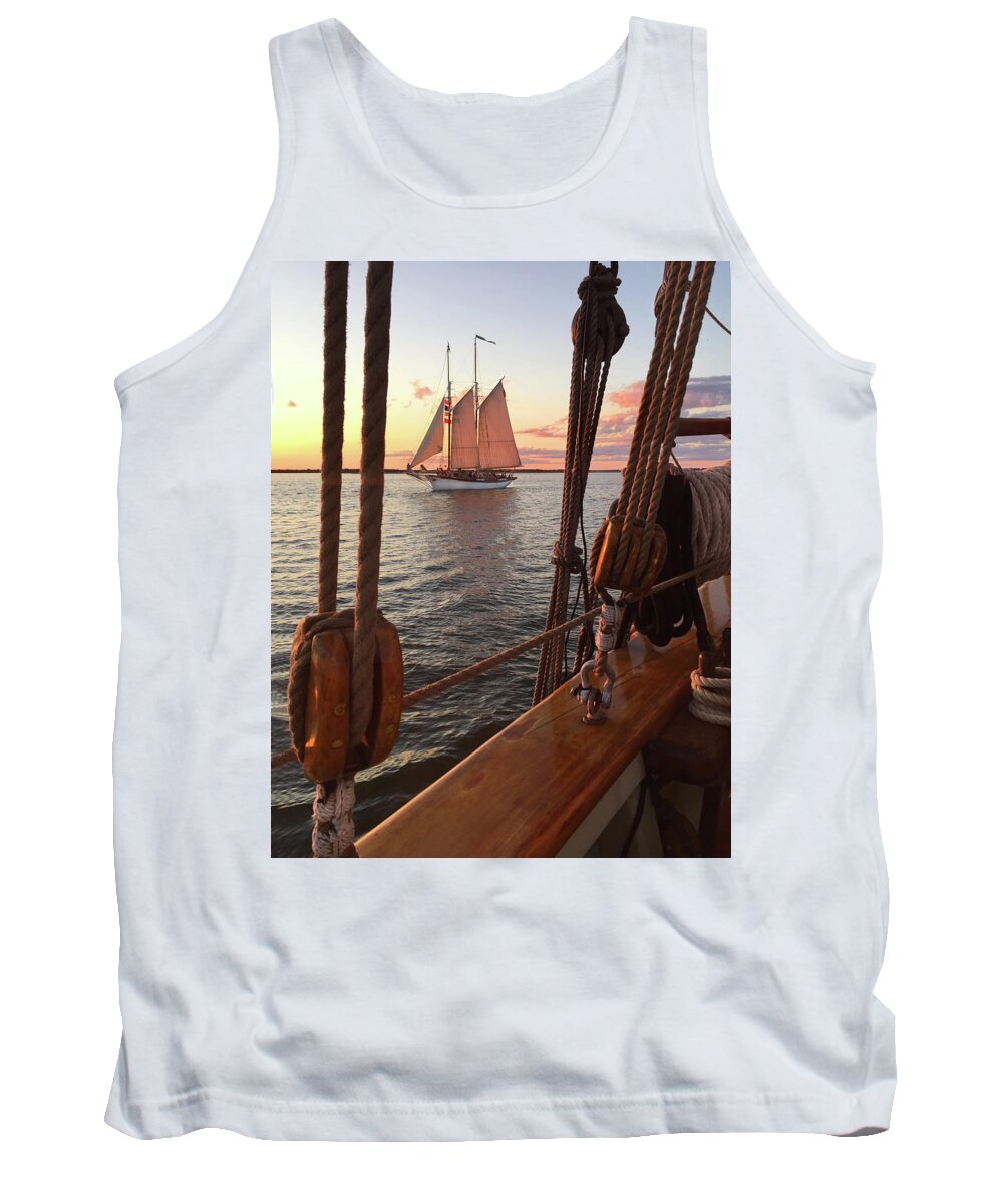 Tall Ships Tank Top featuring the photograph Tall Ship Sunset Sail by David T Wilkinson