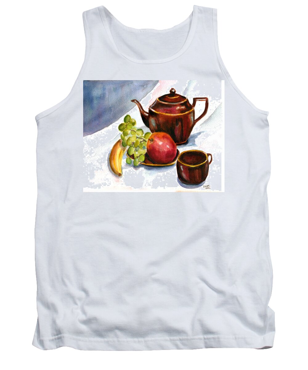 Teapot Tank Top featuring the painting Tea and Fruit by Clara Sue Beym