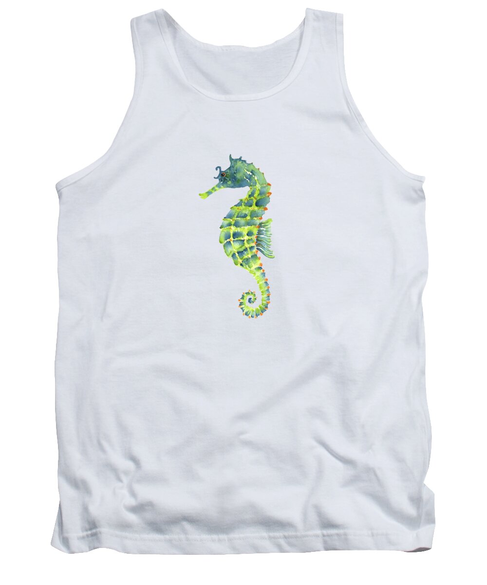 Seahorse Painting Tank Top featuring the painting Teal Green Seahorse - Square by Amy Kirkpatrick