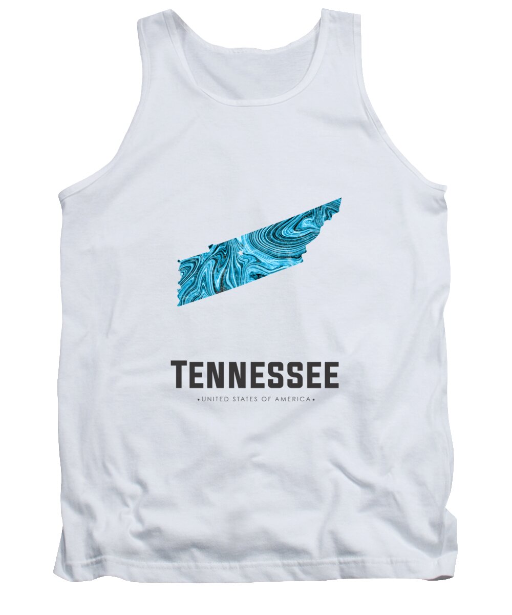 Tennessee Tank Top featuring the mixed media Tennessee Map Art Abstract in Blue by Studio Grafiikka