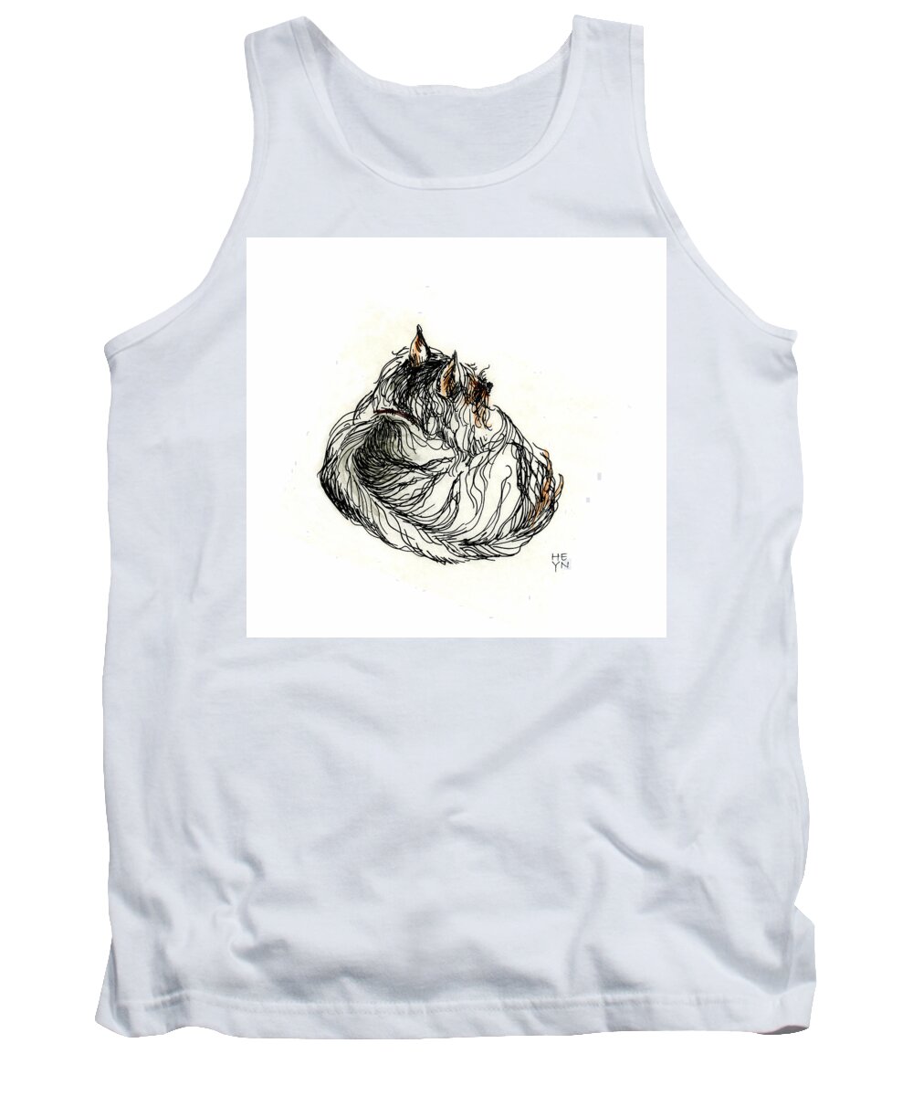 Dog Tank Top featuring the painting Terrier Sleeping - 1 by Shirley Heyn