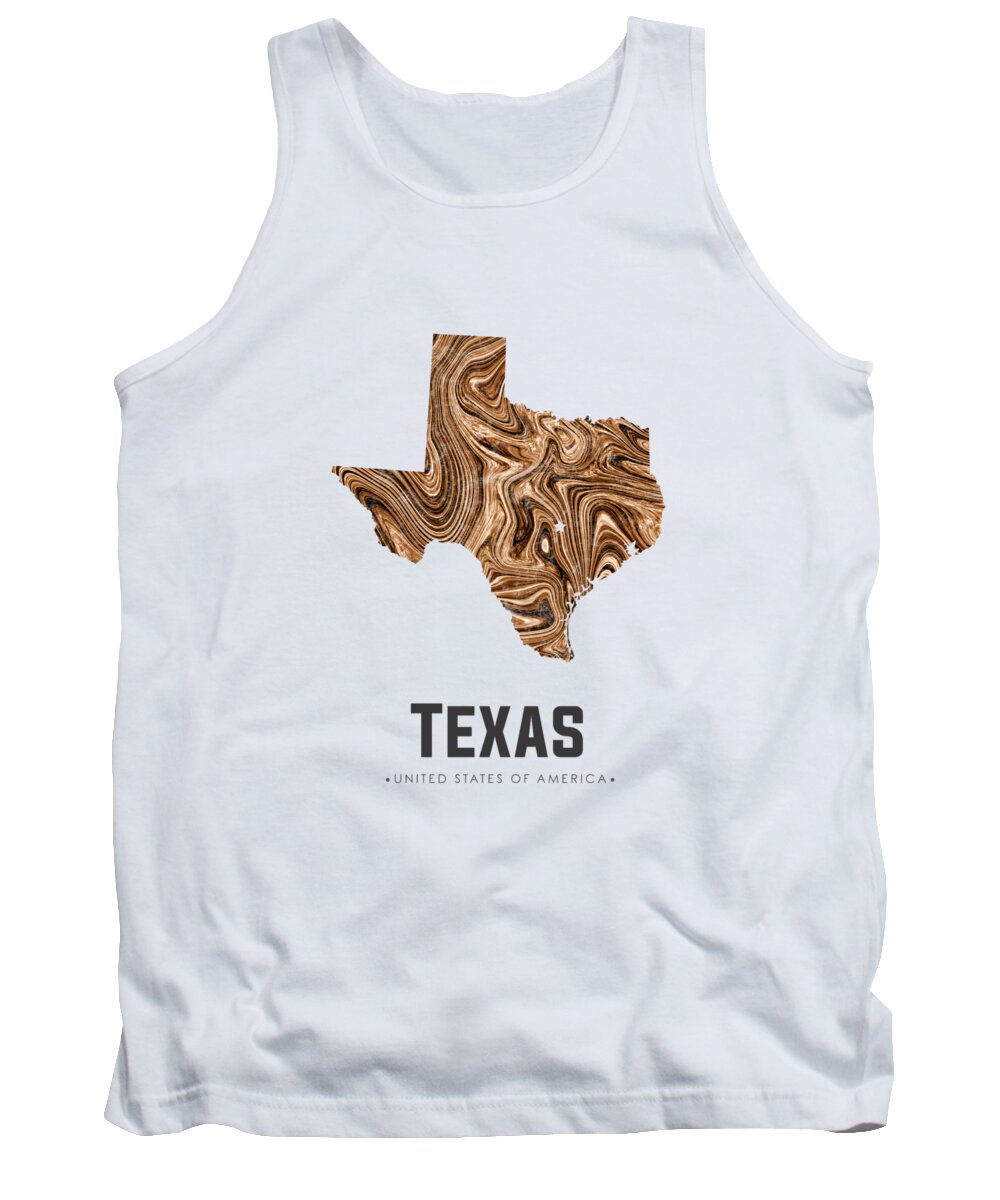 Texas Tank Top featuring the mixed media Texas Map Art Abstract in Brown by Studio Grafiikka