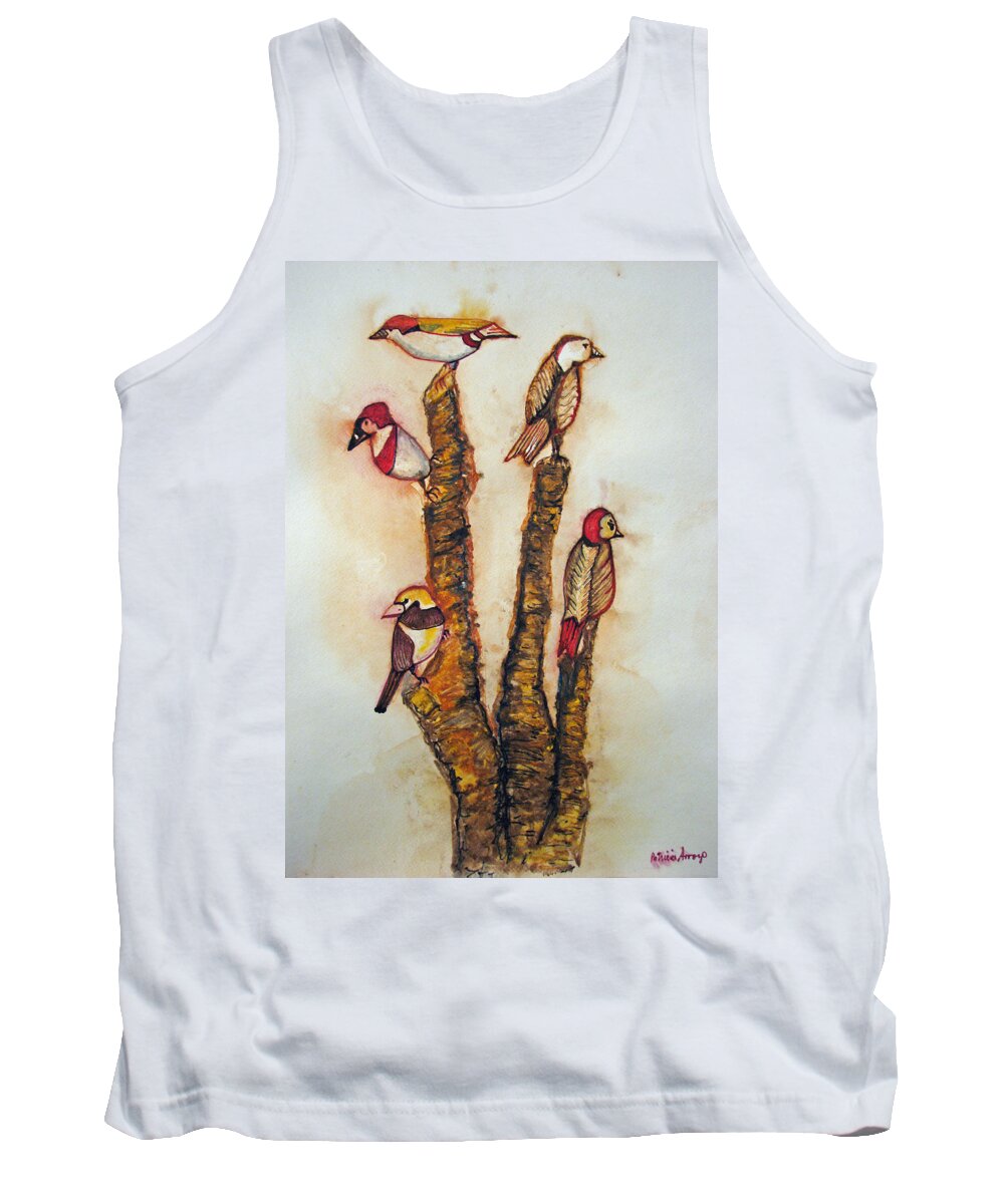 Birds Tank Top featuring the painting The Night Watchers by Patricia Arroyo