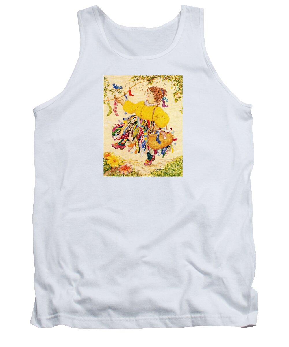 Lady Socks Bluebird Whistling Tank Top featuring the drawing The Sock Lady by Dee Davis