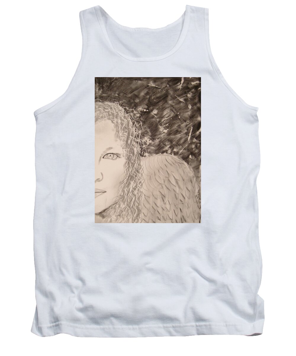 Angel Tank Top featuring the drawing The Viewing by J Bauer