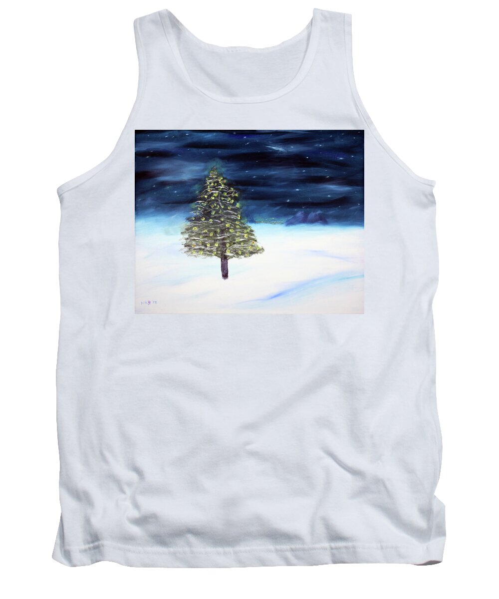 Winter Tank Top featuring the painting The Village with yellow tree lights by K R Burks