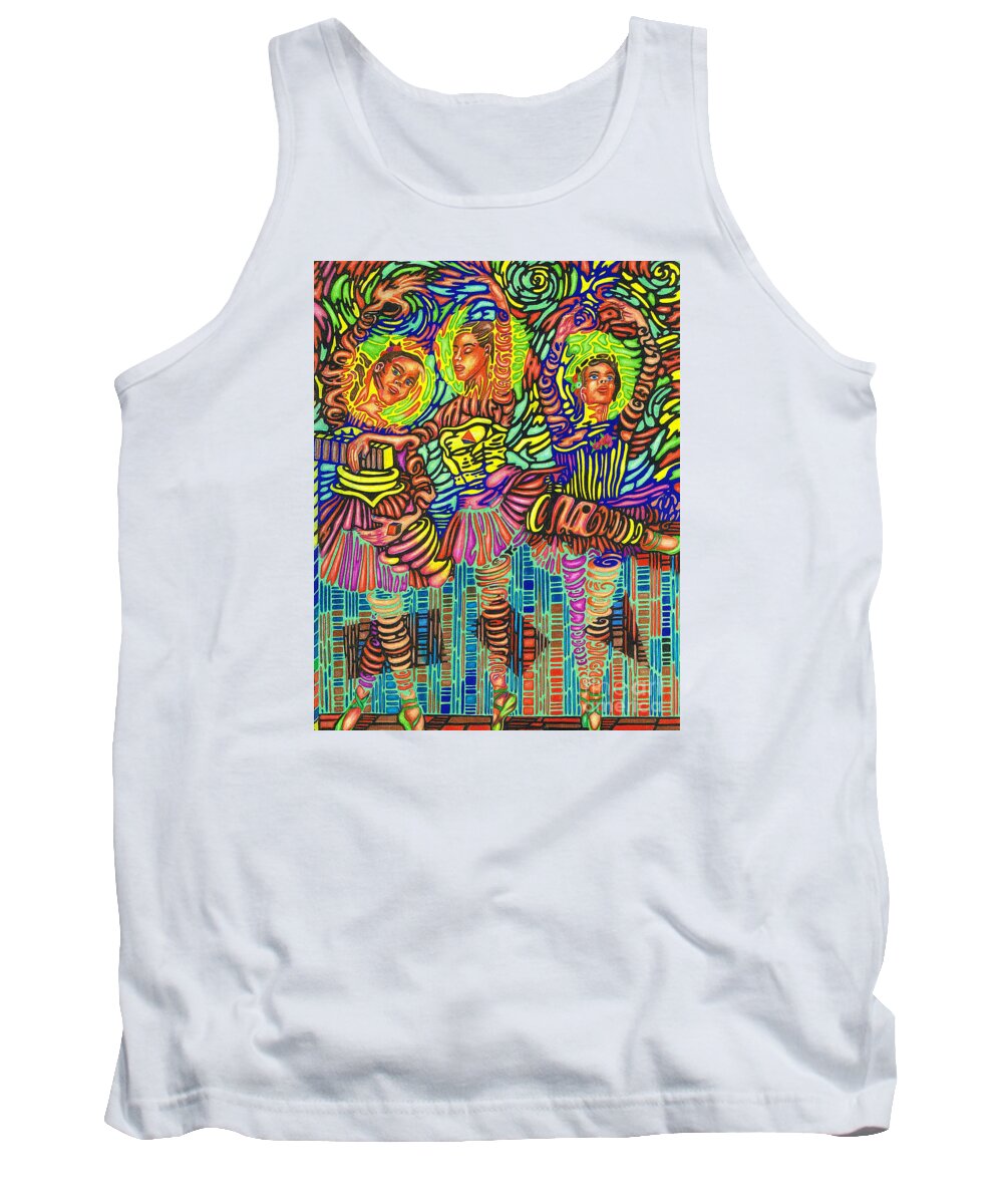 Ballerinas Tank Top featuring the drawing Three Ballerinas by Justin Jenkins