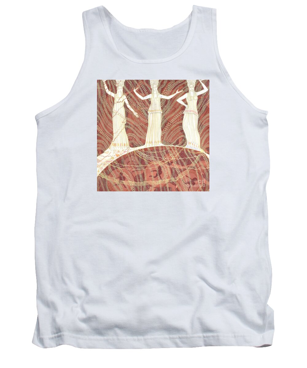 Ancient Greece Tank Top featuring the painting Greece, cariatides and bacchantes, terracotta and white, decorative painting by Julia Khoroshikh