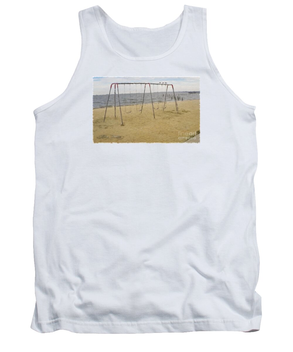 Photoshop Tank Top featuring the photograph Three Gulls and a Swing Set by Melissa Messick