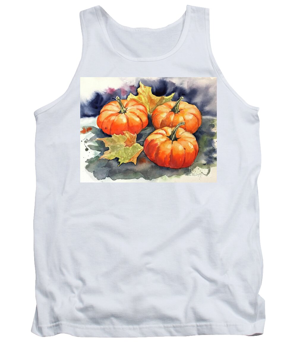 Pumpkins Tank Top featuring the painting Three Pumpkins by Hilda Vandergriff