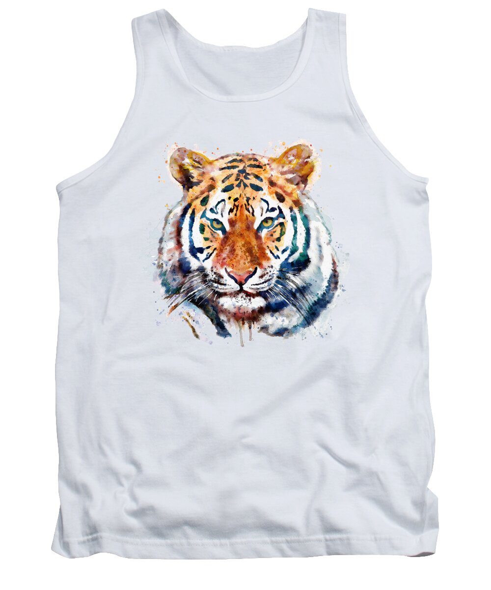 Marian Voicu Tank Top featuring the painting Tiger Head watercolor by Marian Voicu