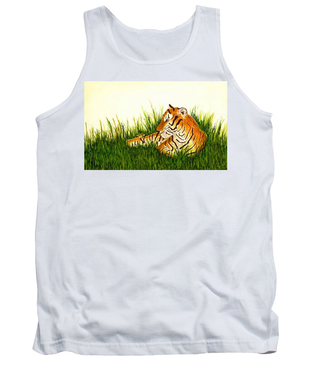 Wildlife Tank Top featuring the painting Tiger in Wait by Michael Vigliotti