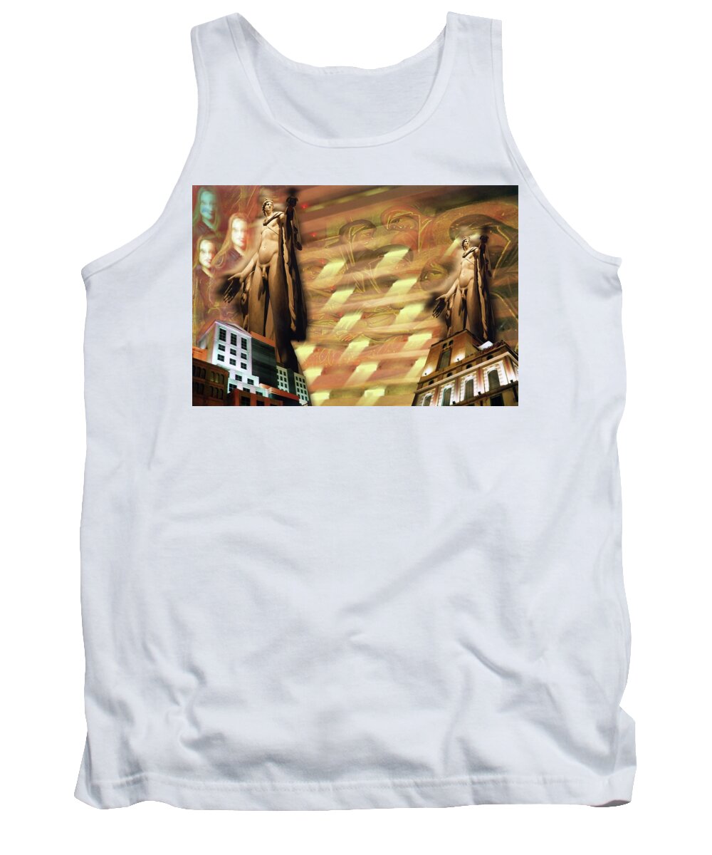 Spiritual Psychedelic Pop Tank Top featuring the digital art Towering Pagan Ridiculousness by Andrew Chambers