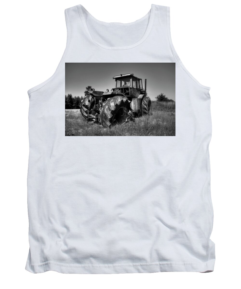 Black And White Tank Top featuring the photograph Tractor In The Countryside by Ester McGuire