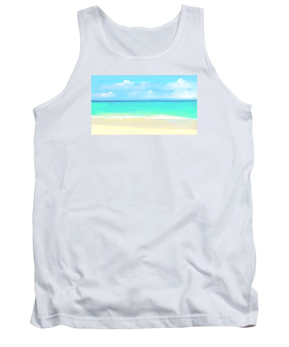 Anthony Fishburne Tank Top featuring the digital art Tranquil beach by Anthony Fishburne