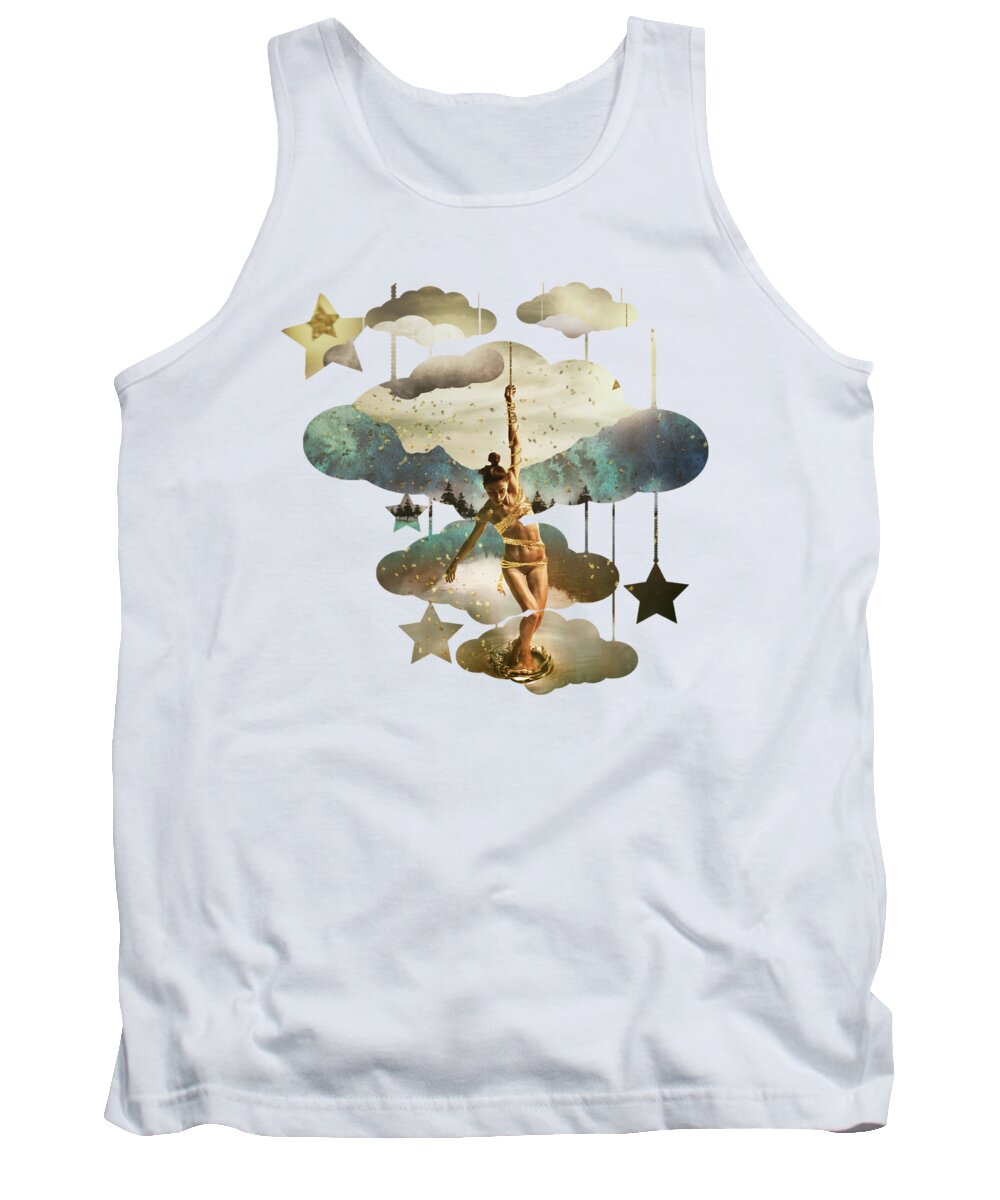 Abstract Surreal Dream Fantasy Color Stars Clouds Landscape Water Tank Top featuring the digital art Tread Lightly by Katherine Smit