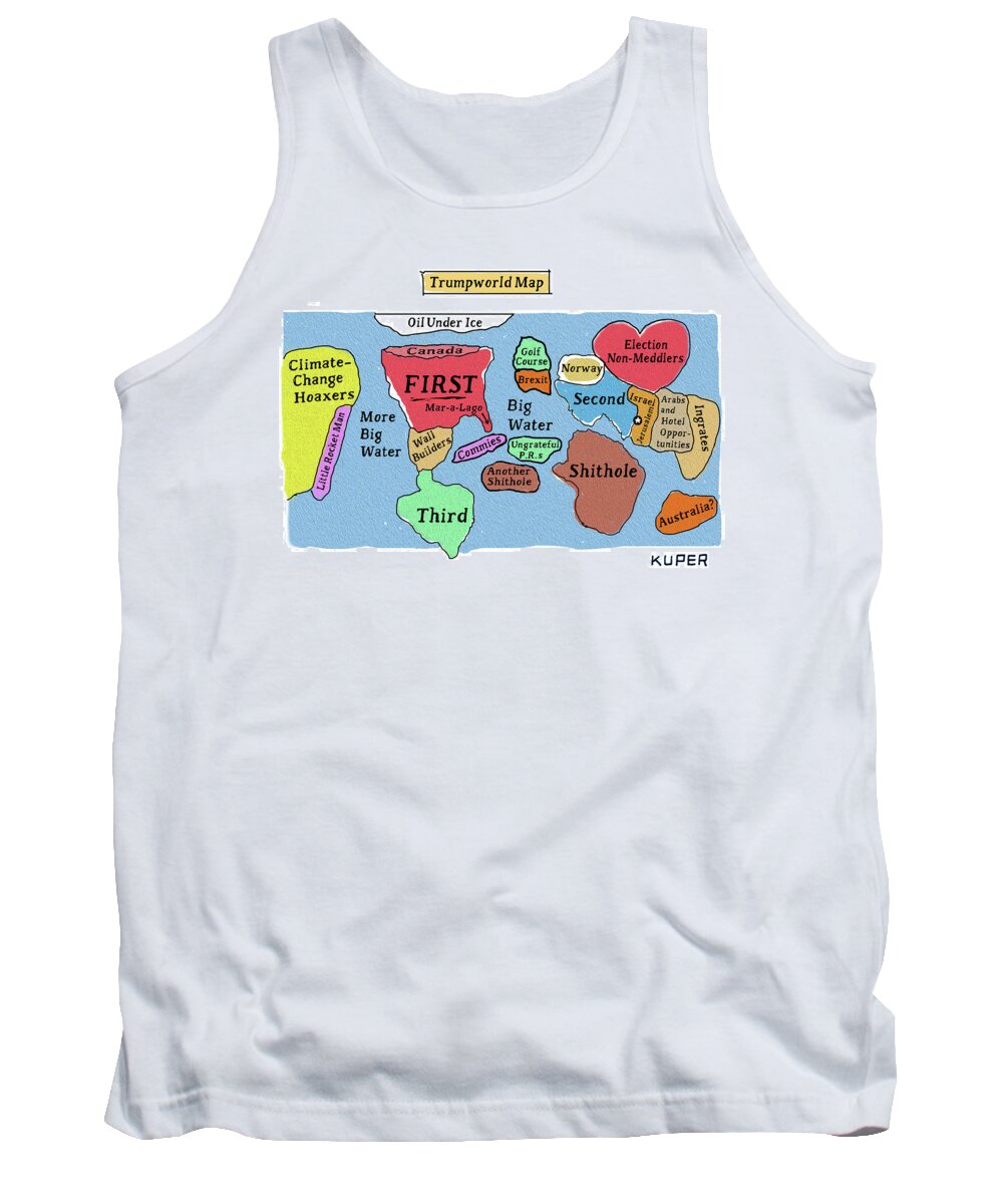 Trumpworld Map Tank Top featuring the drawing Trumpworld Map by Peter Kuper