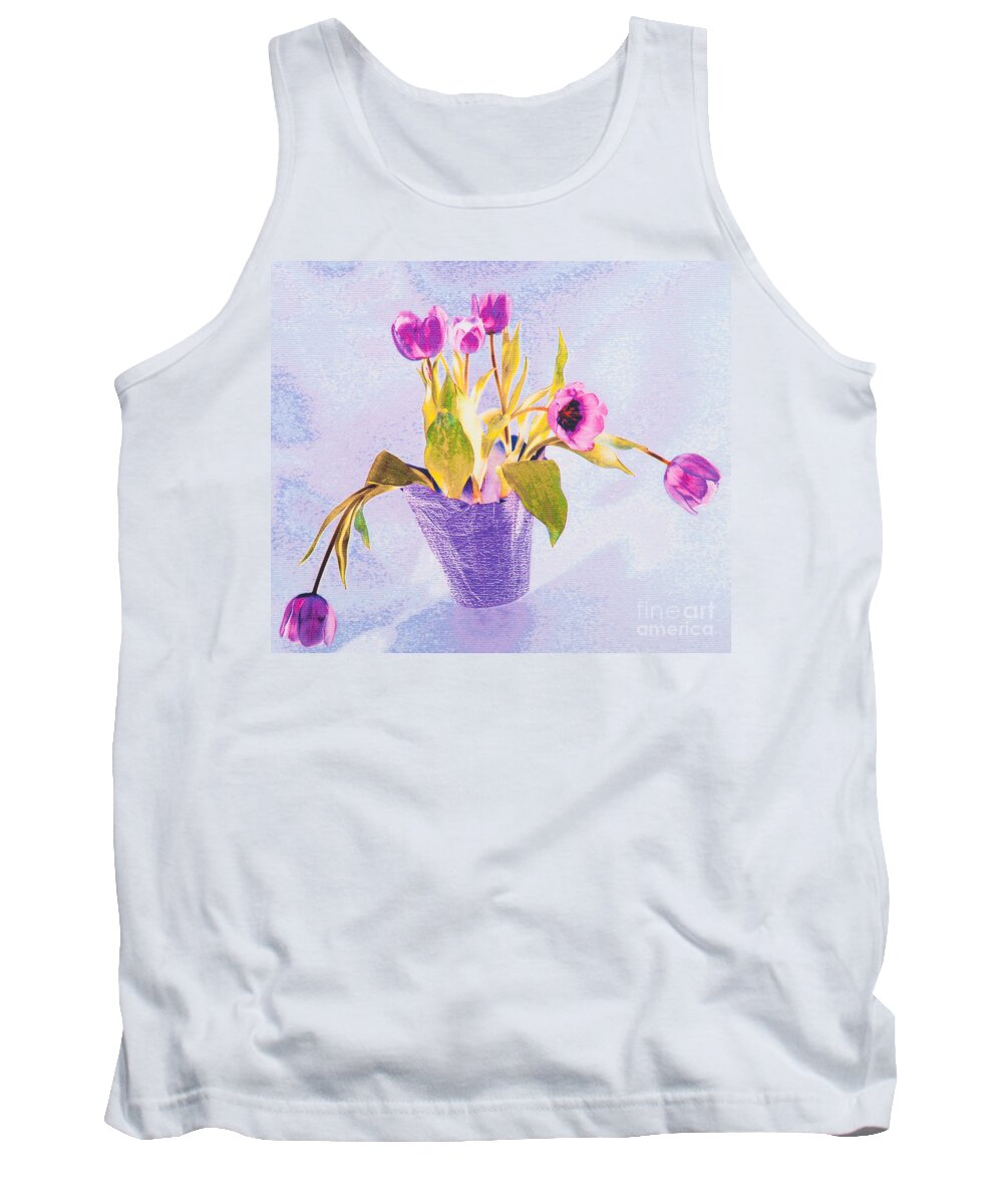 Pink Tank Top featuring the photograph Tulips In A Pot by Diane Macdonald