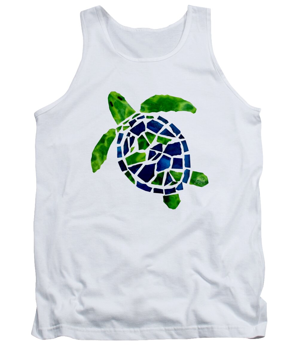 Turtle Tank Top featuring the glass art Turtle Mosaic cut out by Jan Marvin