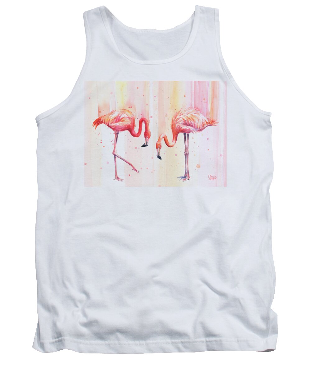 Flamingo Tank Top featuring the painting Two Flamingos Watercolor by Olga Shvartsur