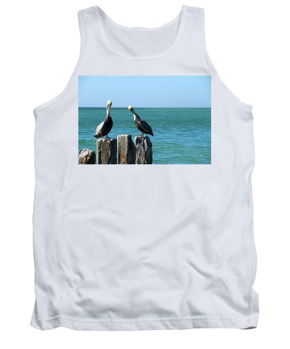 Pelican Tank Top featuring the photograph Two Old Guys On A Jetty by Christiane Schulze Art And Photography