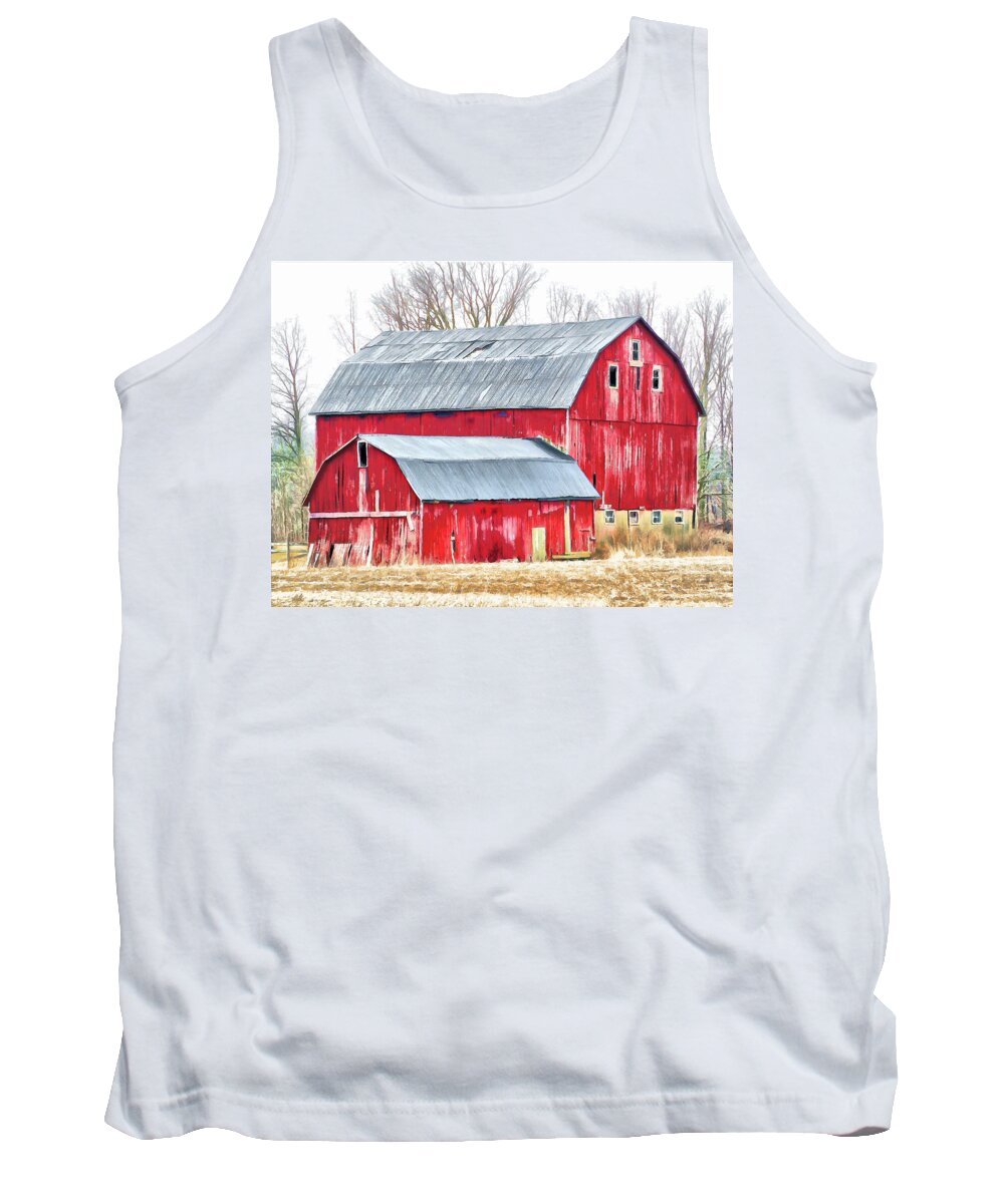 Red Barn Tank Top featuring the digital art Twofer by Leslie Montgomery