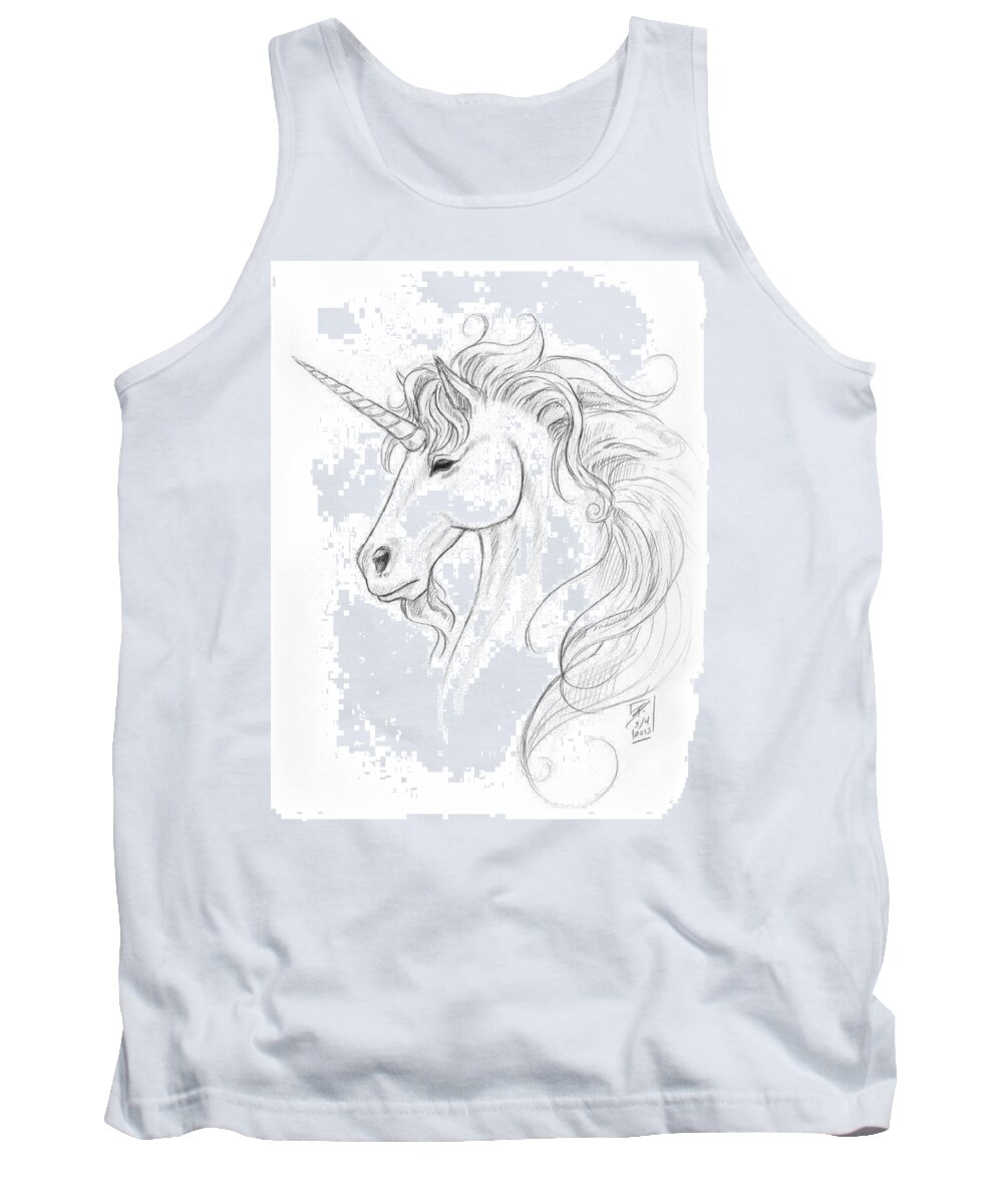 Horse Tank Top featuring the drawing Unicorn Portrait by Brandy Woods