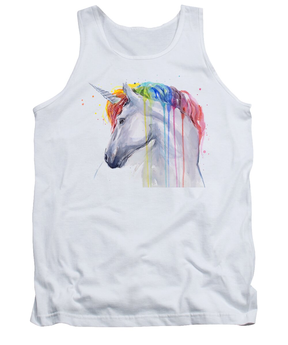 Magical Tank Top featuring the painting Unicorn Rainbow Watercolor by Olga Shvartsur
