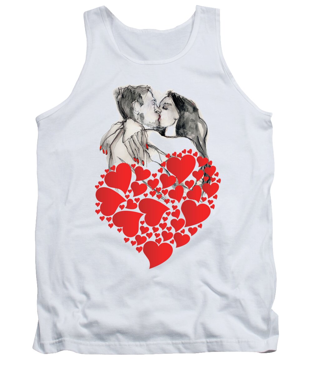 Valentine's Day Tank Top featuring the painting Valentine's Kiss - Valentine's Day by Carolyn Weltman
