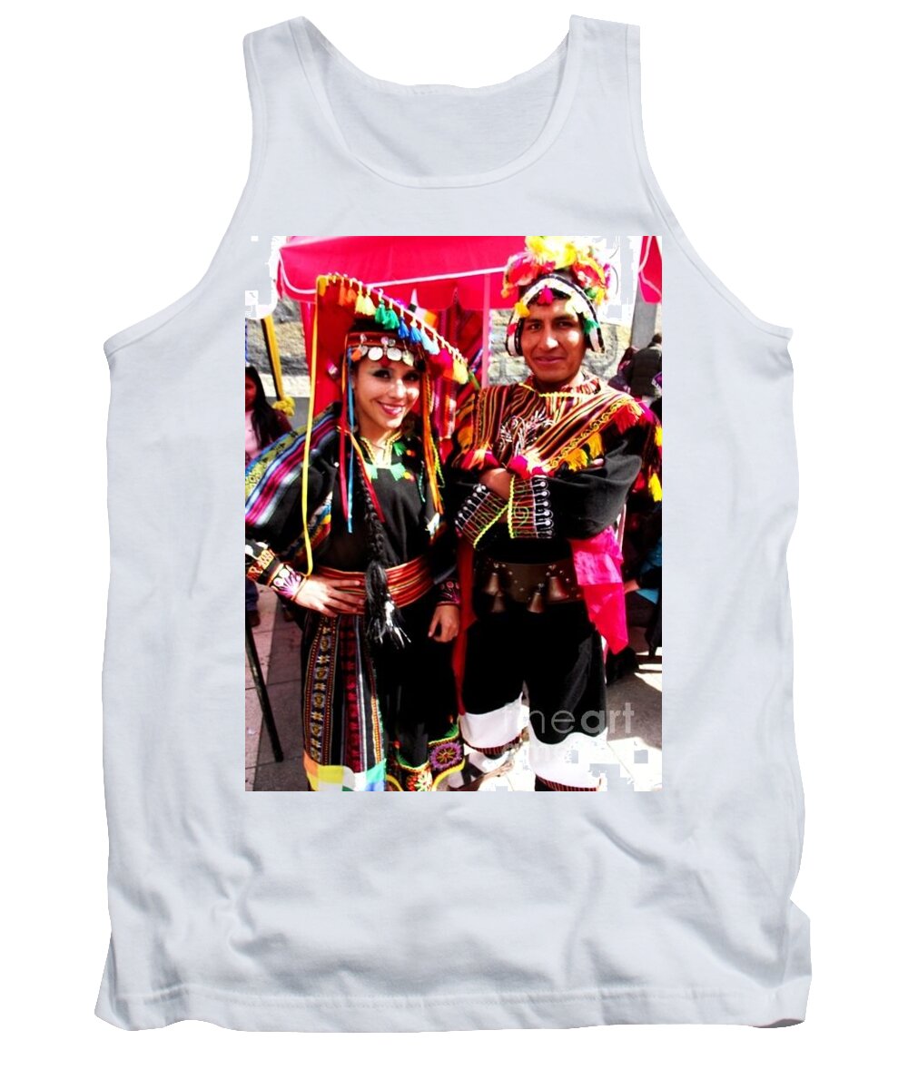 Latin Dancers Tank Top featuring the painting Very Proud Bolivian Dancers by Jayne Kerr