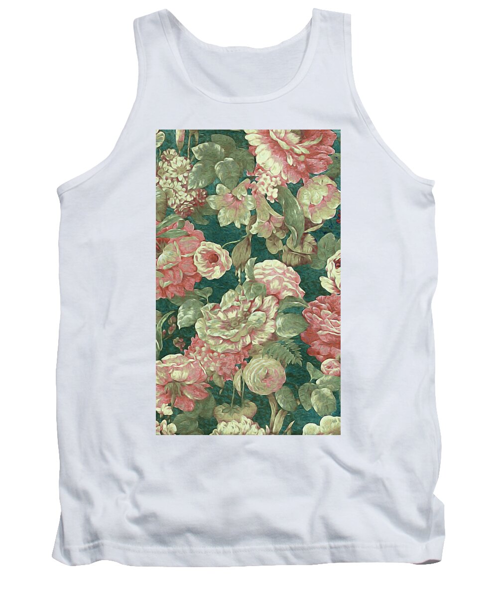 Vintage Floral Tank Top featuring the mixed media Victorian Garden by Susan Maxwell Schmidt
