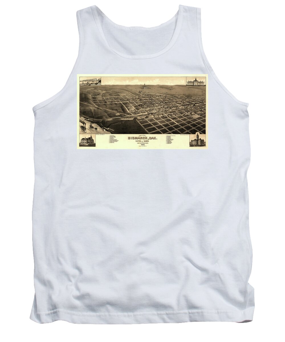 Bird's Eye View Tank Top featuring the painting View of the city of Bismarck, Dak. Capital of Dakota and county-seat of Burleigh-County 1883 by Stoner