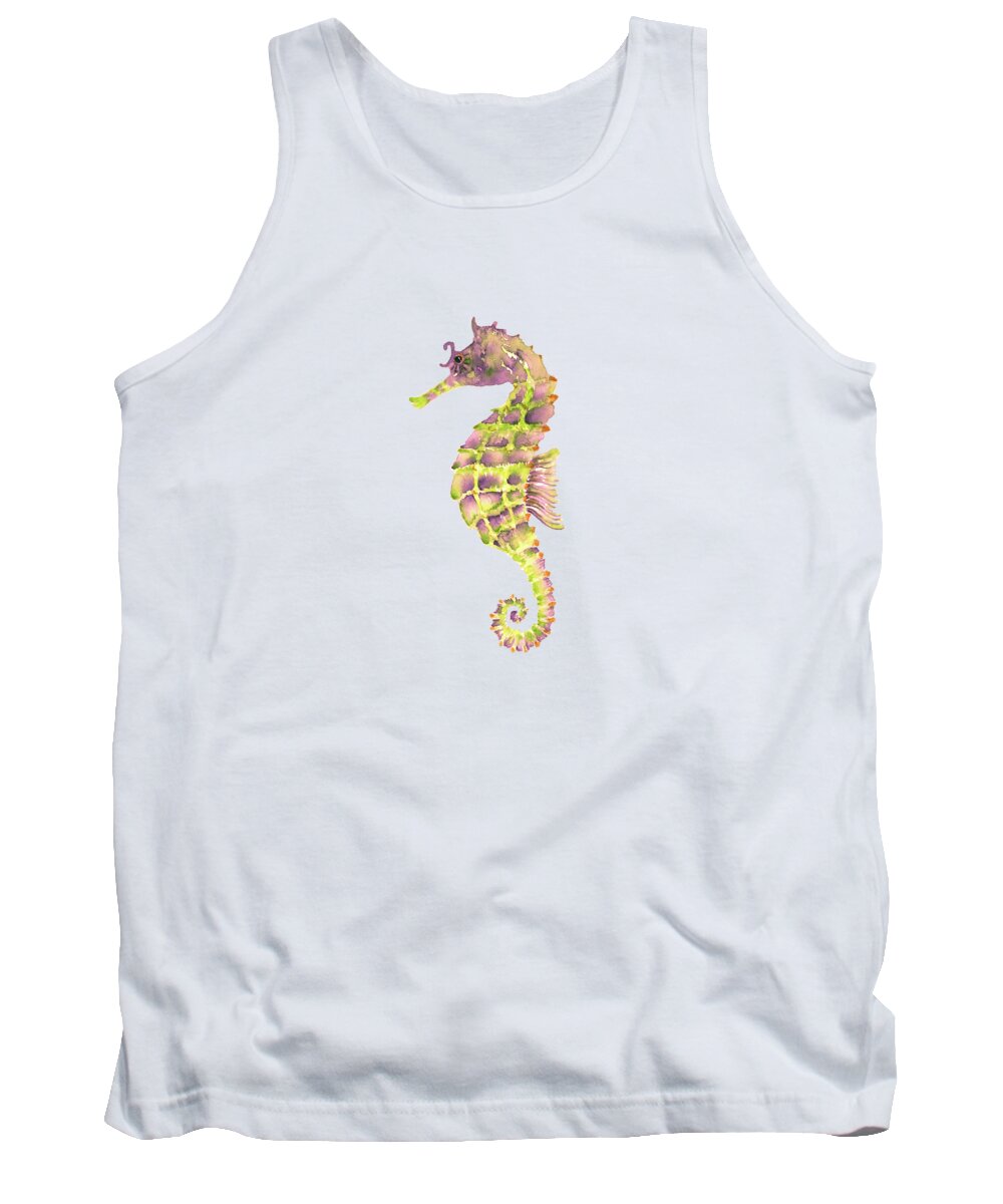 Seahorse Painting Tank Top featuring the painting Violet Green Seahorse - Square by Amy Kirkpatrick