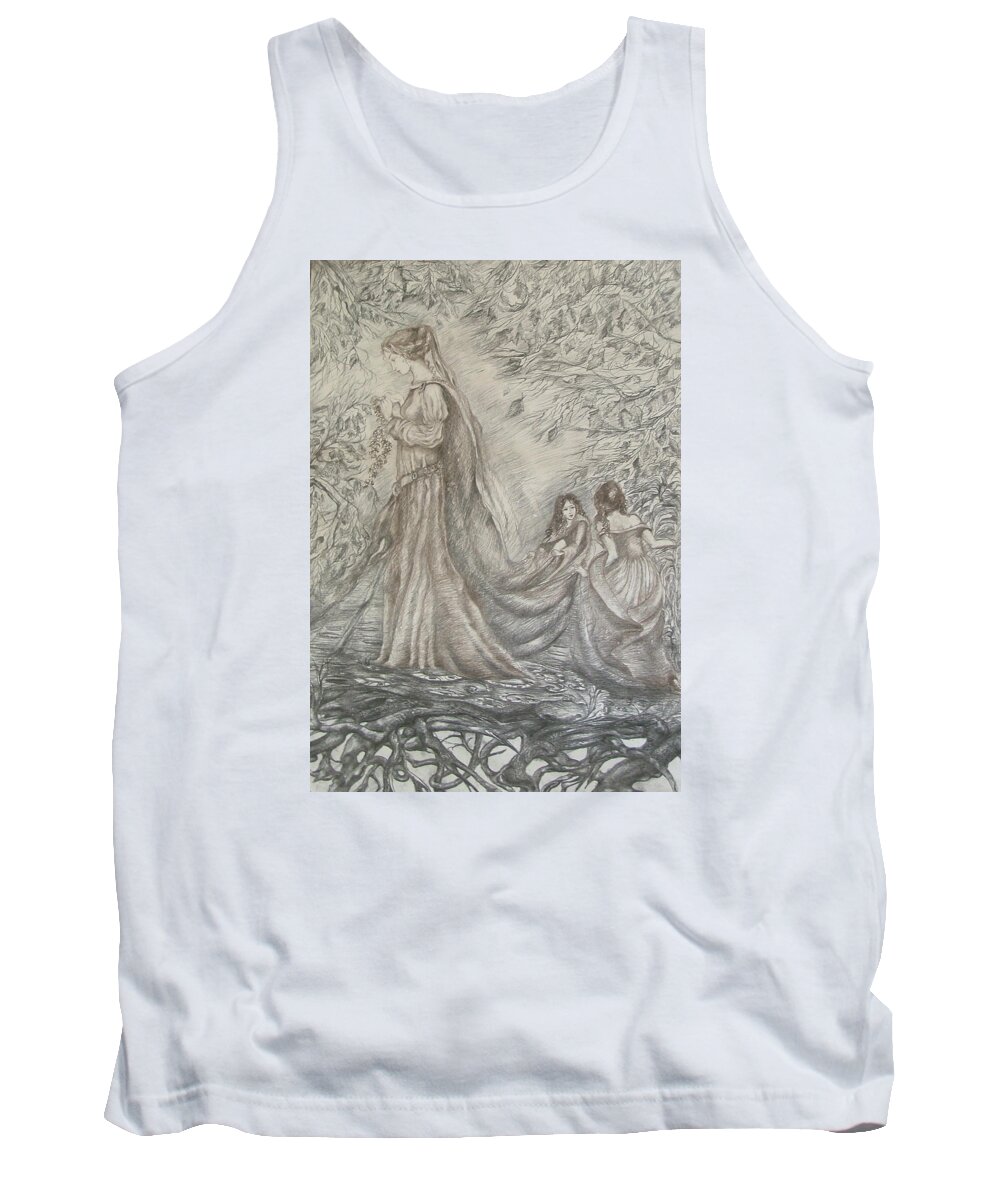 Woman Tank Top featuring the drawing Walking in the Magic Garden by Rita Fetisov
