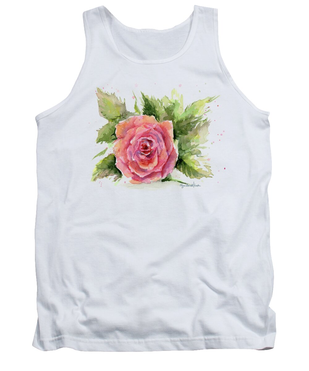 Rose Tank Top featuring the painting Watercolor Rose by Olga Shvartsur
