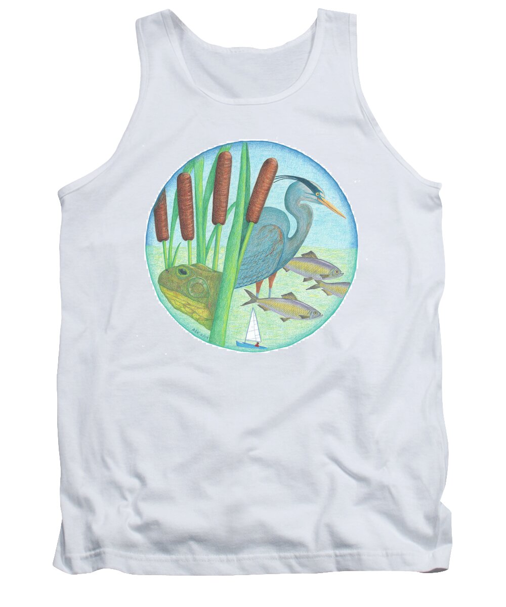 Mystic River Watershed Tank Top featuring the drawing We Are All Connected by Anne Katzeff