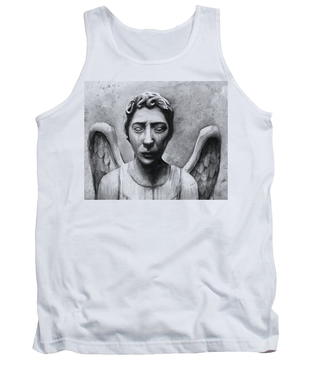 Who Tank Top featuring the painting Weeping Angel Don't Blink Doctor Who Fan Art by Olga Shvartsur