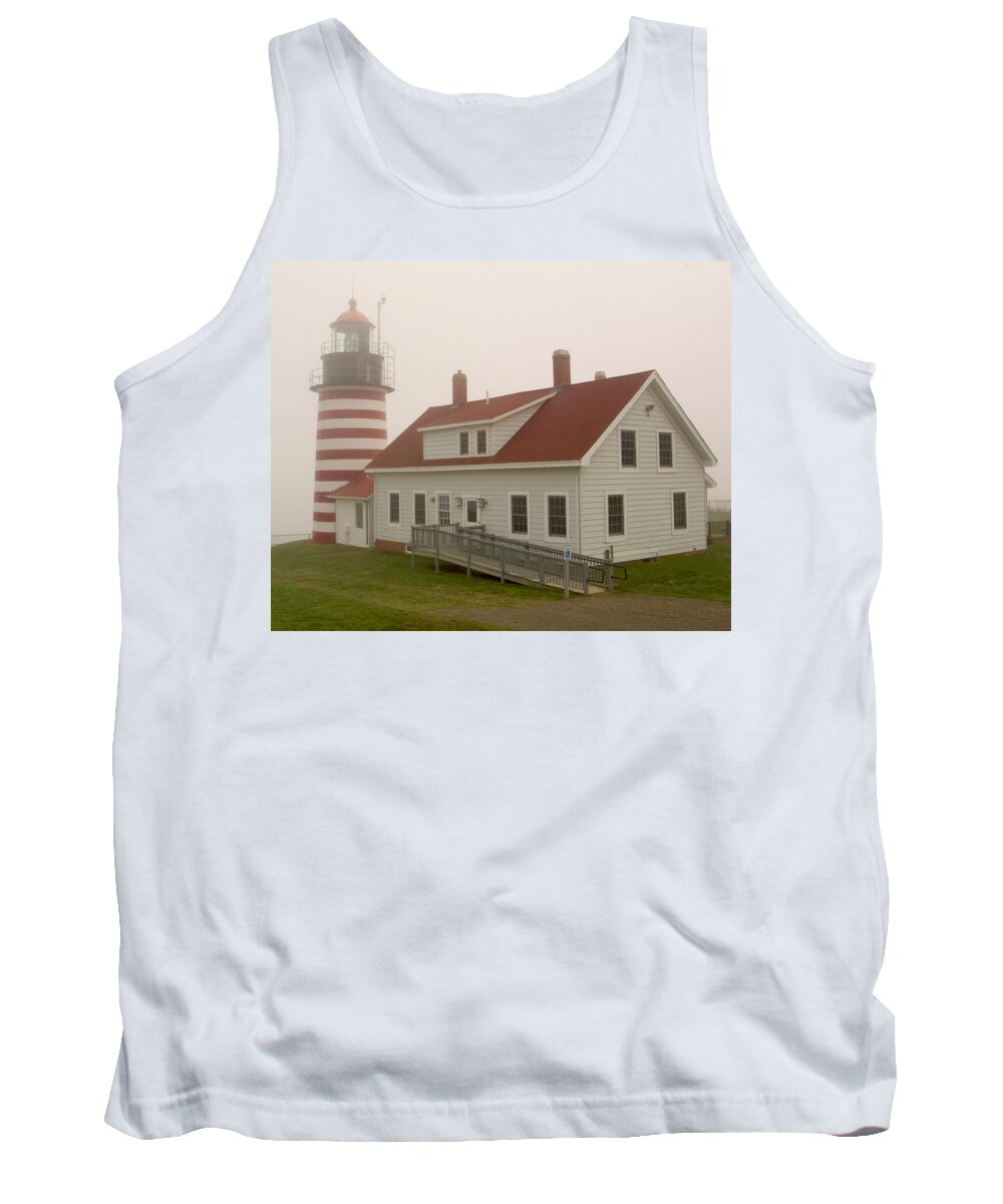 Lighthouse Tank Top featuring the photograph West Quoddy in Fog by Brent L Ander