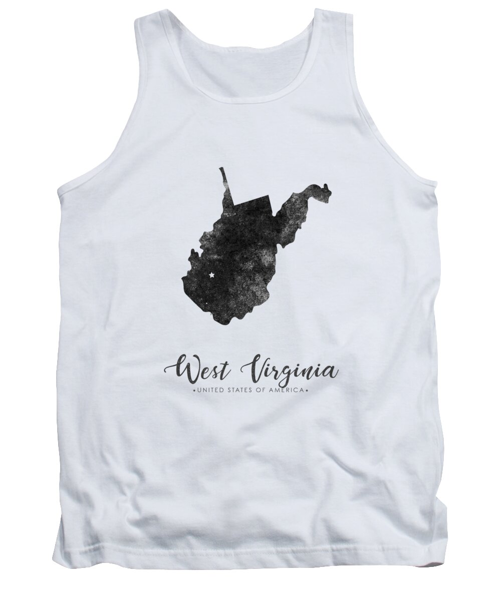 West Virginia Tank Top featuring the mixed media West Virginia State Map Art - Grunge Silhouette by Studio Grafiikka